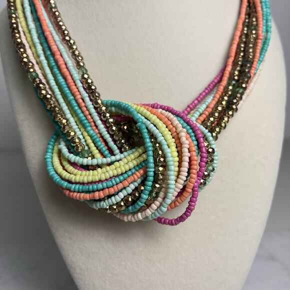 Beaded Statement Necklace Seed Bead Knot Boho Multicolor Jewelry 17 - 20" - Picture 5 of 14